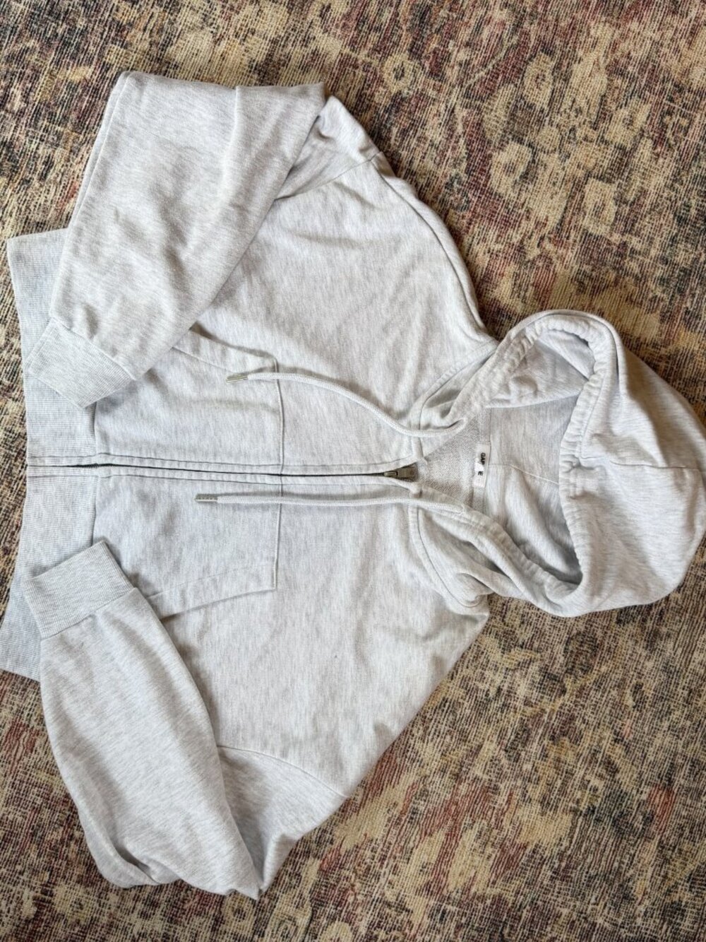Garage Heather Gray Cropped Zip Up Hoodie Size L Fleece Lined